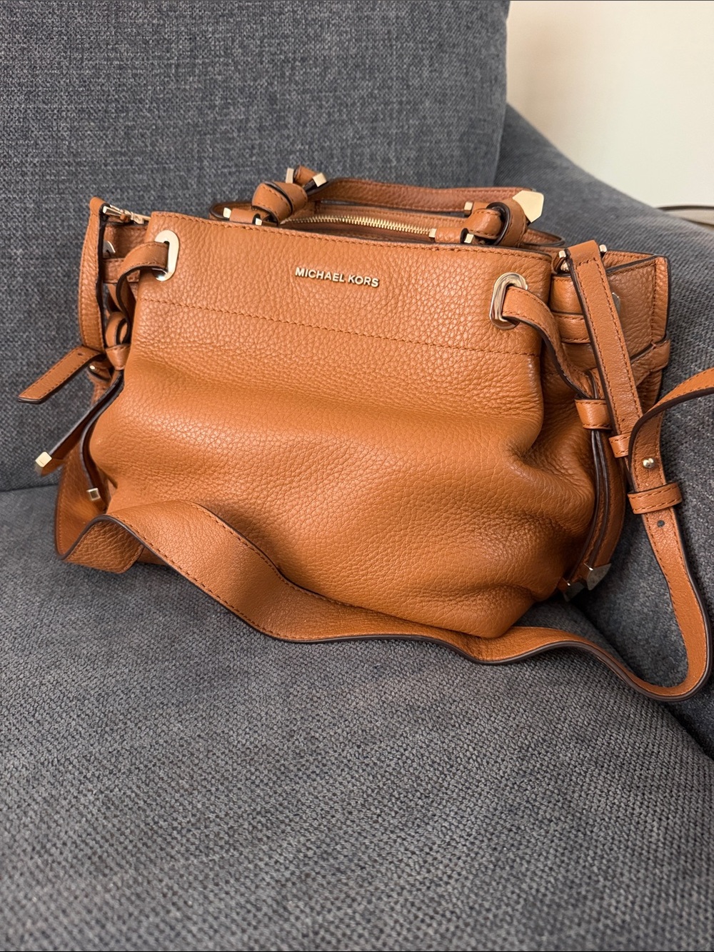 Michael Kors Cognac Pebbled Leather Shoulder Bag